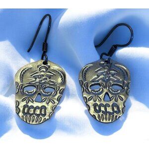 Metal Sugar Skull Dangle Earrings